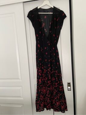 Reformation Black Maxi Dress with Red Floral Print
